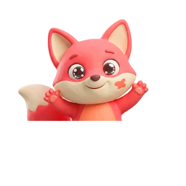 Kit, the coral fox mascot, peeking over the phone