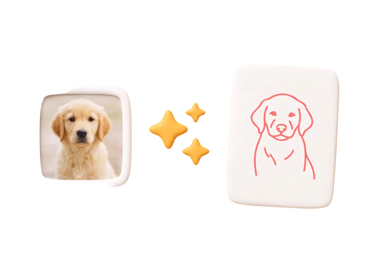 A photo of a puppy next to the coral outline Foxy makes from it