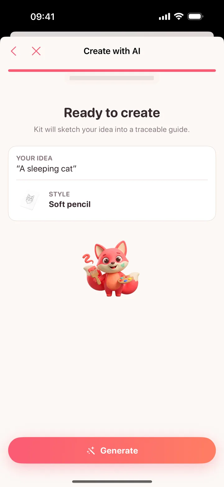 Create with AI: the idea “A sleeping cat” in the soft pencil style, ready to generate