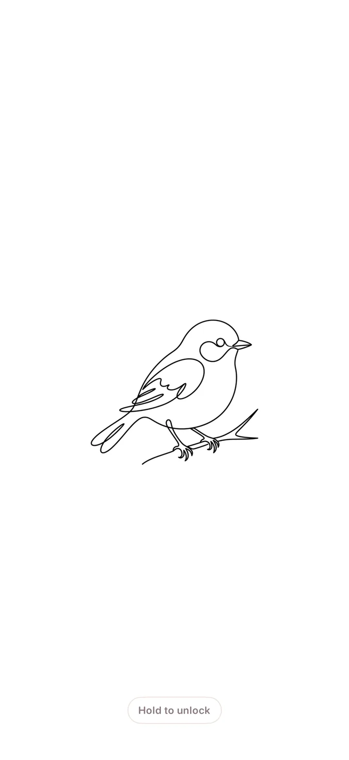 Screen mode: a bird outline in high-contrast ink on a bright white display with a “Lock & Trace” button